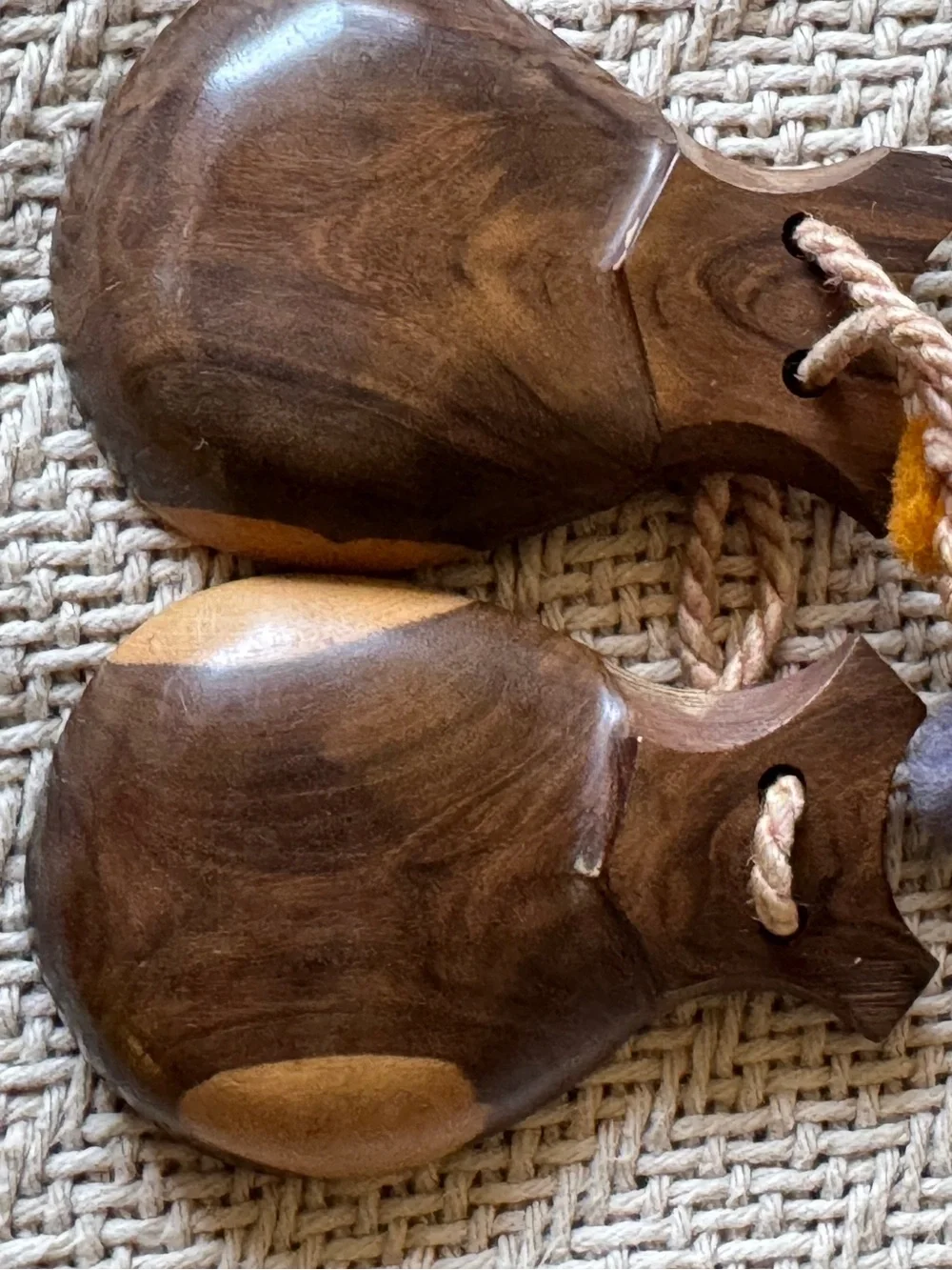 From Cuba, 1955, Wooden Castanets with Braided Cord and Pom-Pom